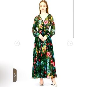 Spy Zone Exchange Floral Wrap Dress NWT Green Tropical Long Sleeve Size S